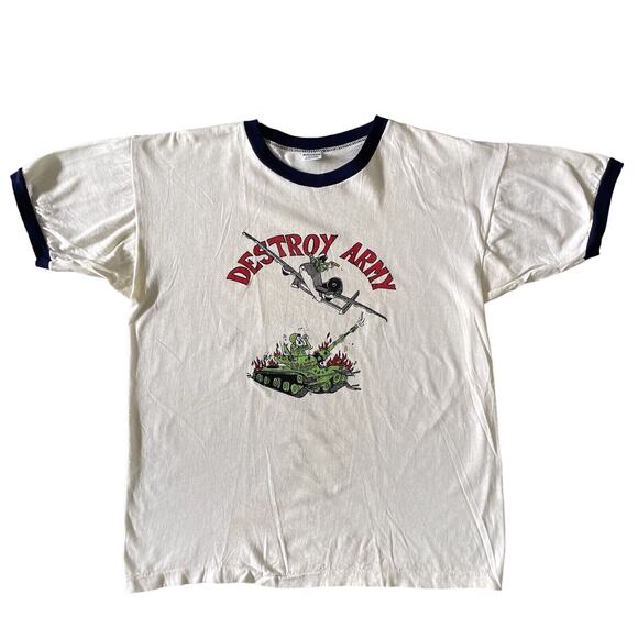 Vintage 1970s Champion Ringer T-Shirt Mens Large Air Force Destroy Army Football - Picture 2 of 9